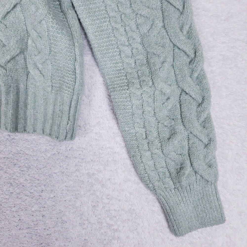 Sincerely Jules Mint Green Cable Knit Crew Neck Sweater Womens Medium Cropped - Picture 3 of 8